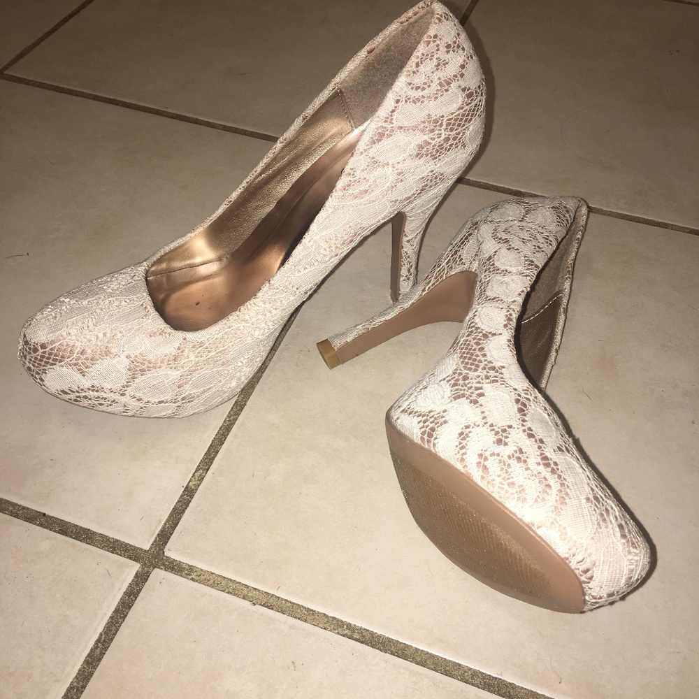 White Lace Platform Heels